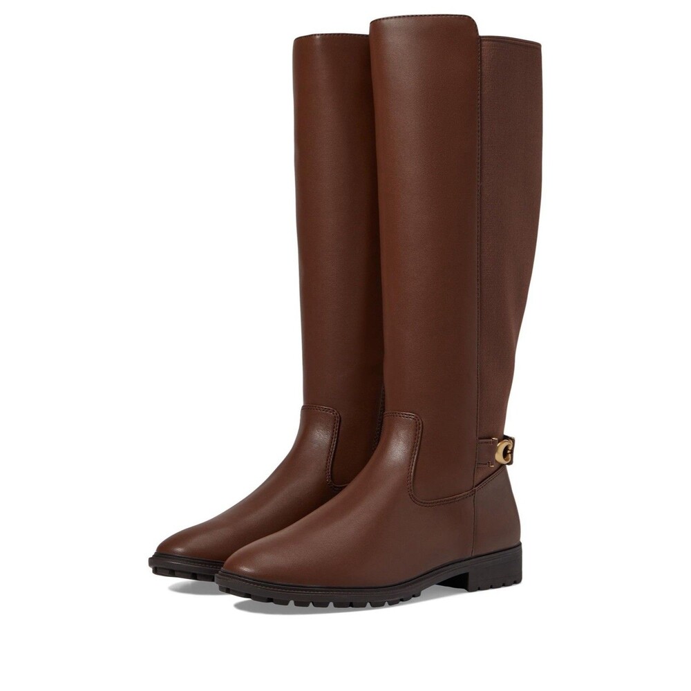 $275 COACH Faith Knee-High Lug Sole Leather Riding Boot Black New 9.5